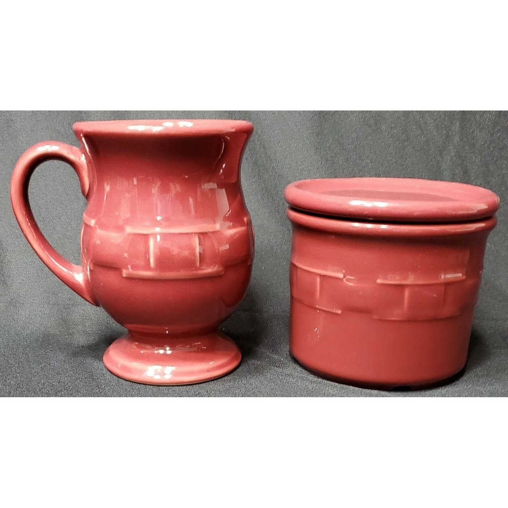 Longaberger Pottery Paprika Crock w/ Lid and Latte Coffee Mug